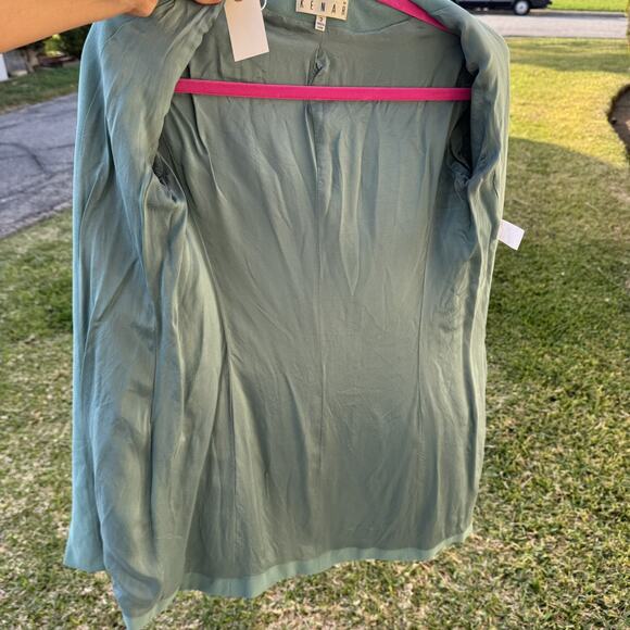 Vintage 80s Ann Tjian For Kenar Sea Foam Green Long Overcoat Blazer Size Small - Picture 12 of 13